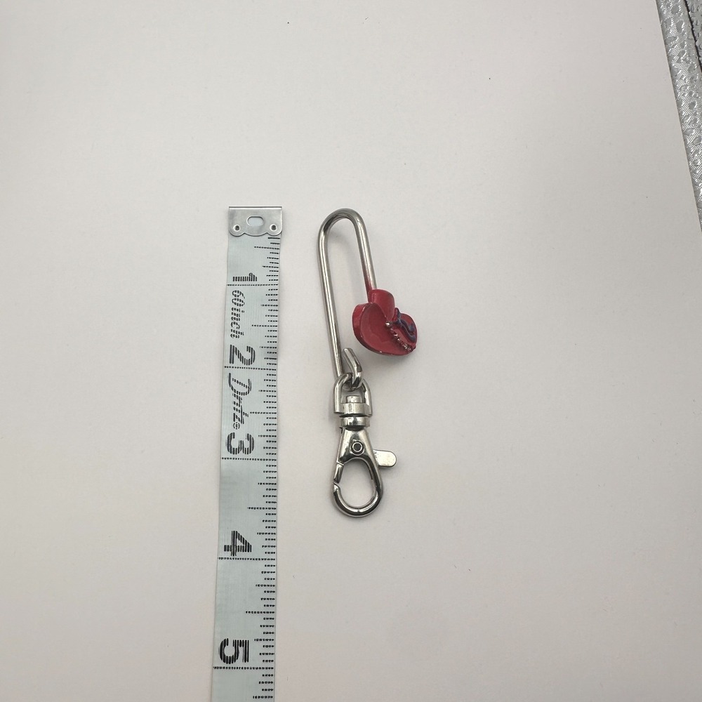 Vintage 90s Silver Tone Red Hat Society Purse Hook Key Finder Enamel Glass - Picture 7 of 7